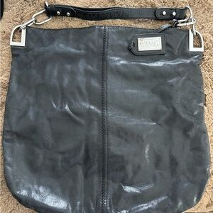 NWOT Vintage Rare Badgley Mischka Black Distressed Leather Shoulder Bag Silver